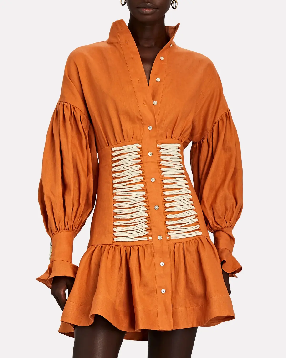 Alemais Holly Linen Lace-Front Mini Dress Orange Size 8 - Image 2