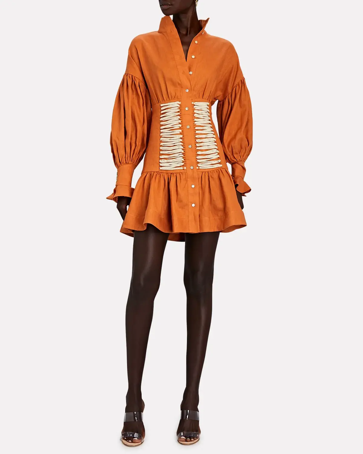 Alemais Holly Linen Lace-Front Mini Dress Orange Size 8 - Image 1