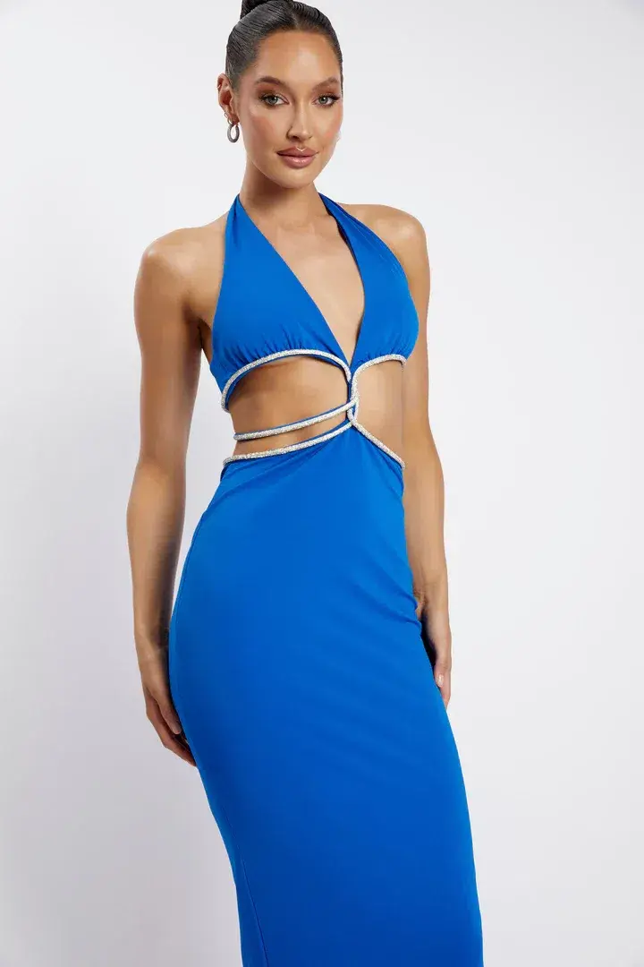 Meshki Nicha Diamante Cut Out Midi Dress Cobalt Blue Size 8 - Image 2