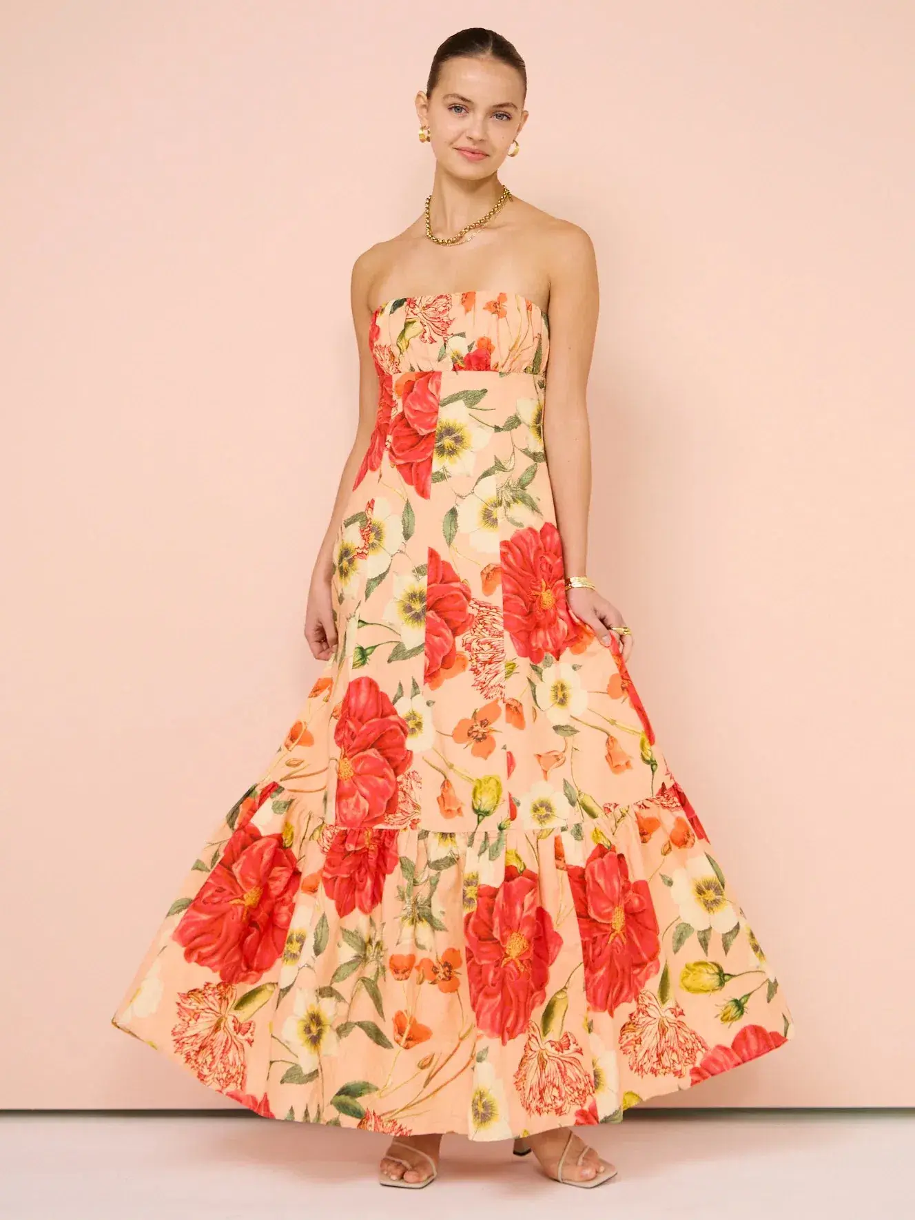 By Nicola Viva Strapless Maxi Dress In Raspberry Punch Floral - Size 8 - Image 1
