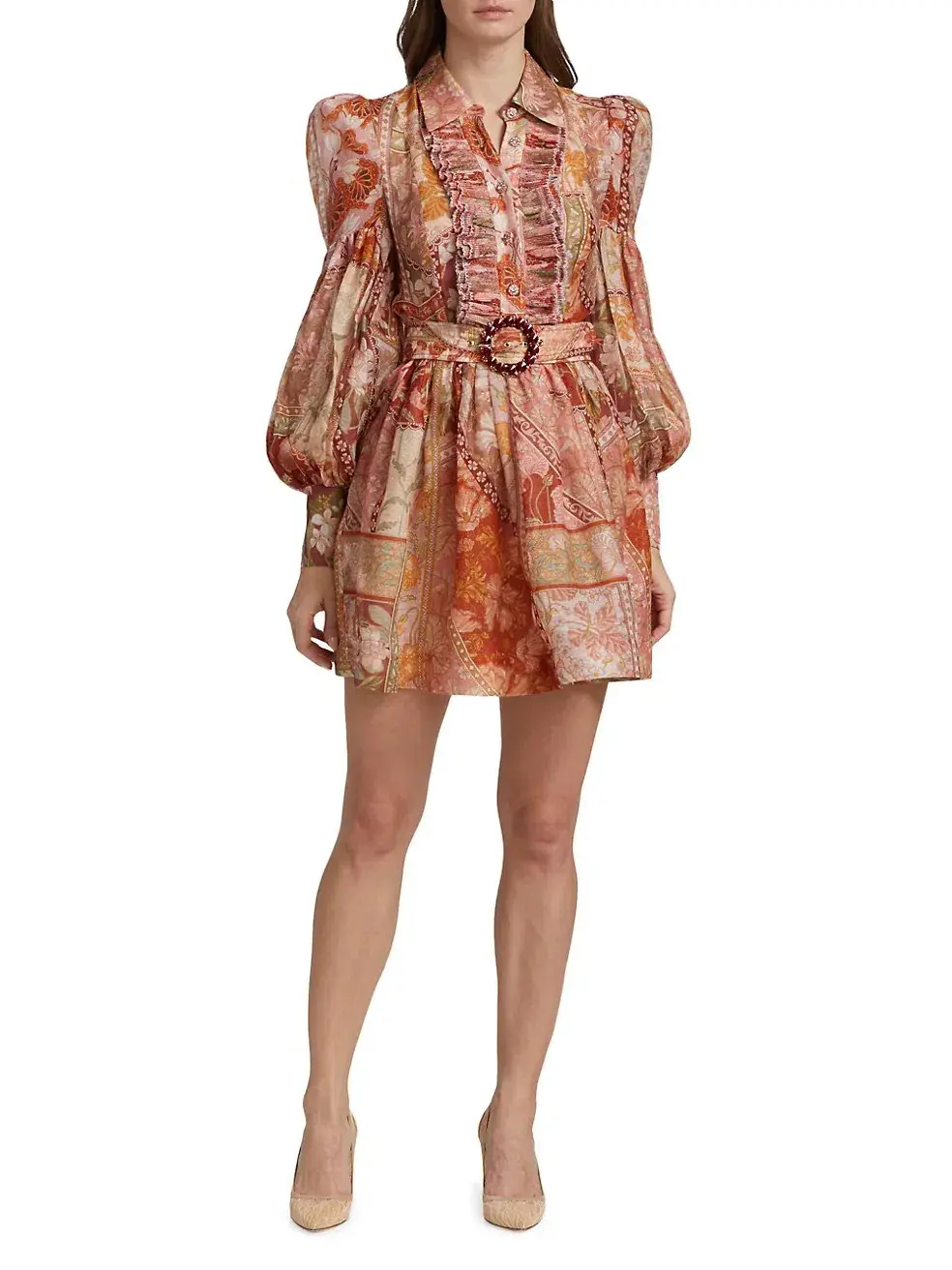 Zimmermann Kaleidoscope Tuxedo Frill Mini Dress Red Swirl Floral Size 0/Au 8 - Image 1