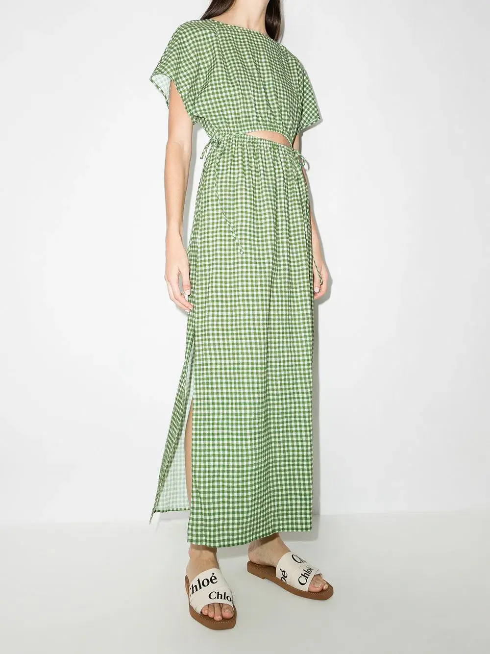 Peony Picnic After Swim Gingham-check Maxi Dress Green Size 10  for rent on The Volte - main image