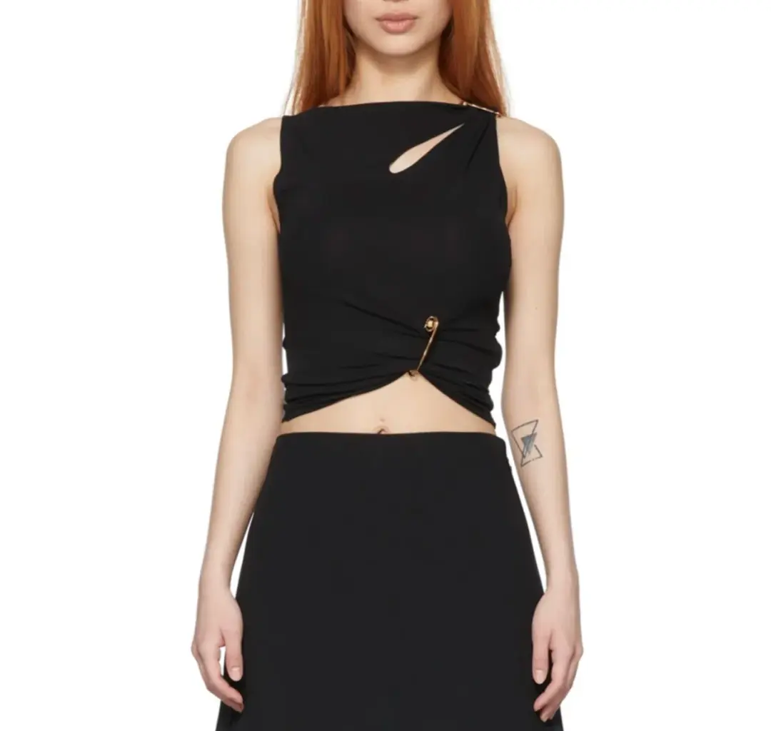 Versace Synthetic Safety Pin Tank Top Black Size 6 for rent on The Volte - main image