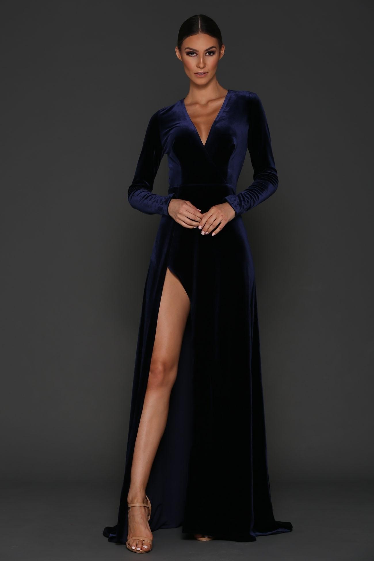 Elle Zeitoune Fontaine Velvet Dress Navy Size 8 - Image 2