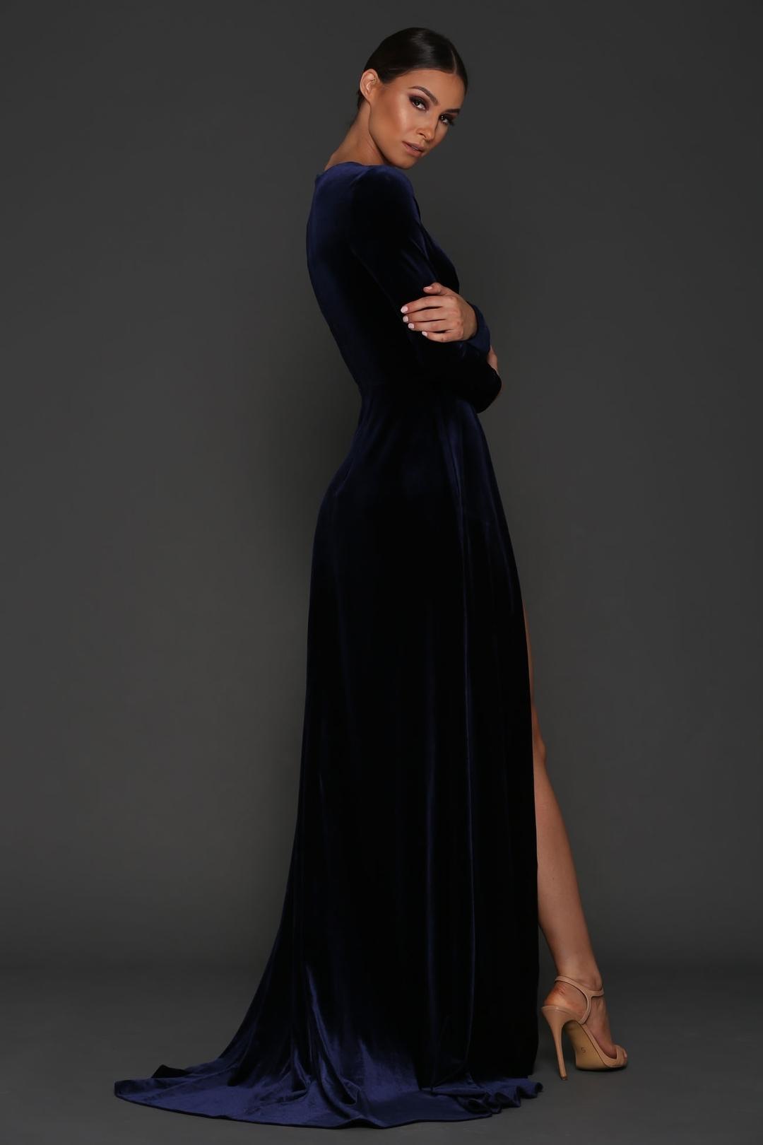 Elle Zeitoune Fontaine Velvet Dress Navy Size 8 for rent on The Volte - main image