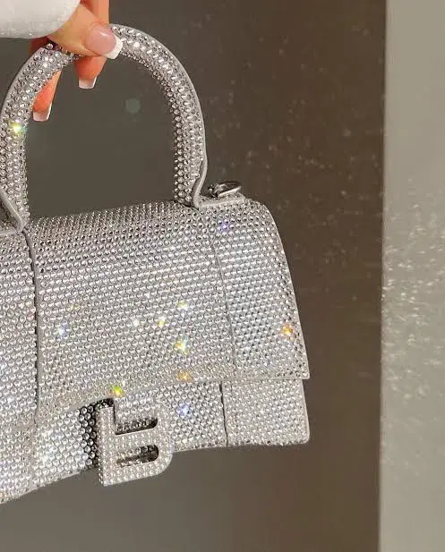 Balenciaga Crystal Embellished Hourglass Tote Bag Grey for rent on The Volte - main image