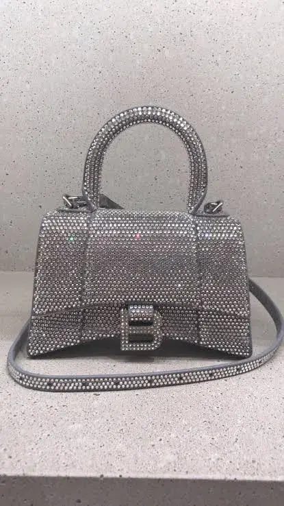 Balenciaga Crystal Embellished Hourglass Tote Bag Grey for rent on The Volte - main image