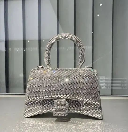 Balenciaga Crystal Embellished Hourglass Tote Bag Grey for rent on The Volte - main image
