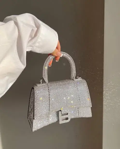 Balenciaga Crystal Embellished Hourglass Tote Bag Grey - Image 6