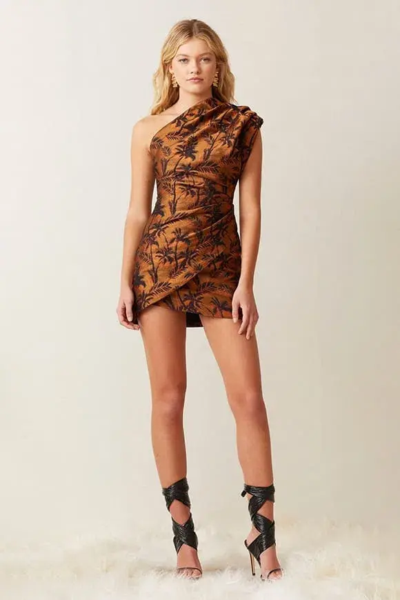 Bec & Bridge Far Out Asymmetrical Mini Dress Brown Size 8 - Image 1