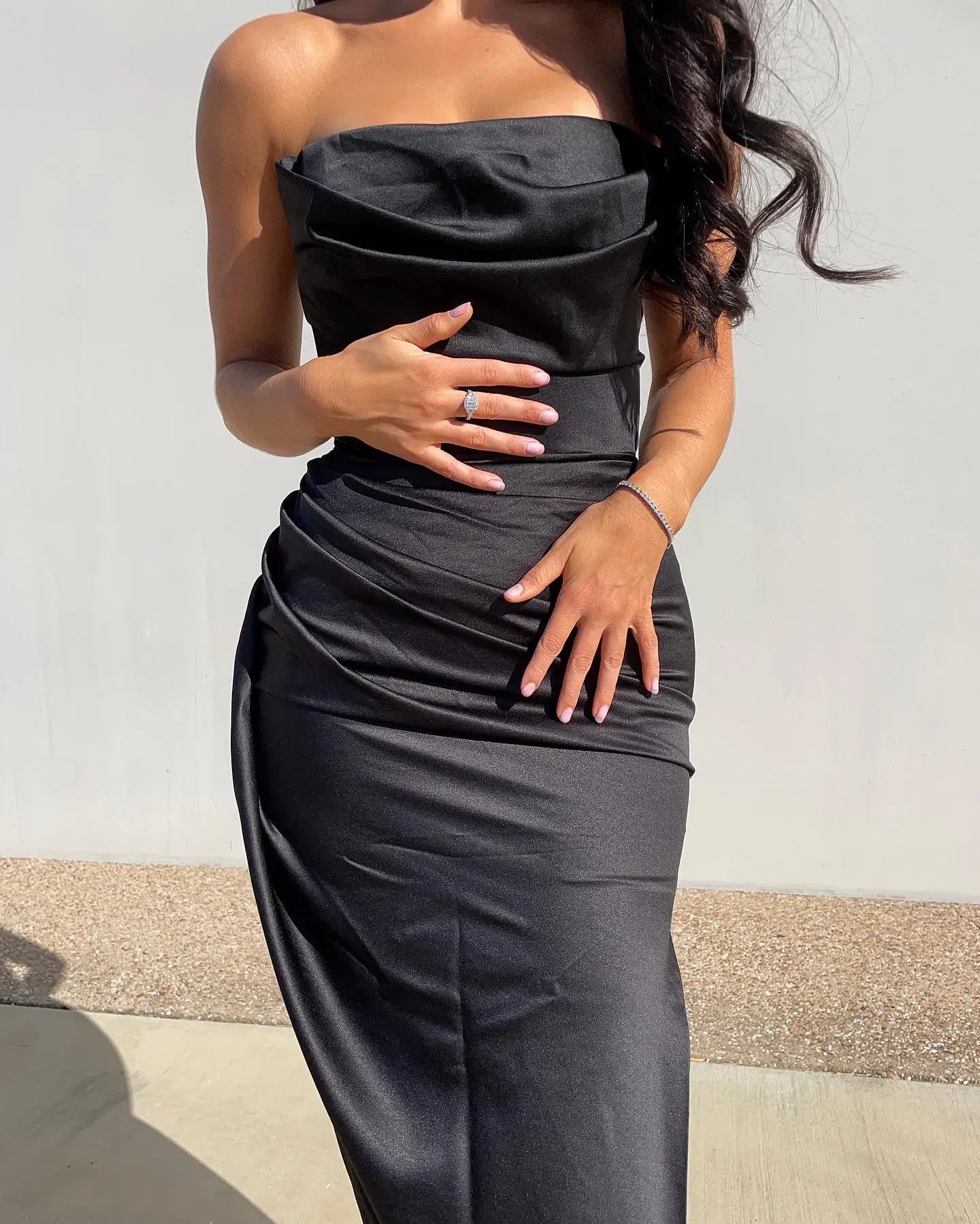 House of CB Adrienne Satin Strapless Corset Maxi Dress Black Size S / Au 8 - Image 3