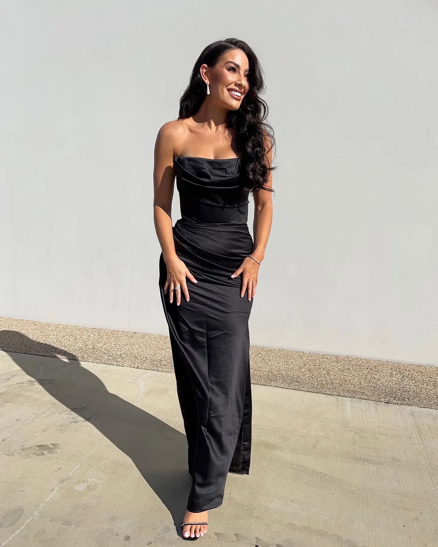 House of CB Adrienne Satin Strapless Corset Maxi Dress Black Size S / Au 8 - Image 4