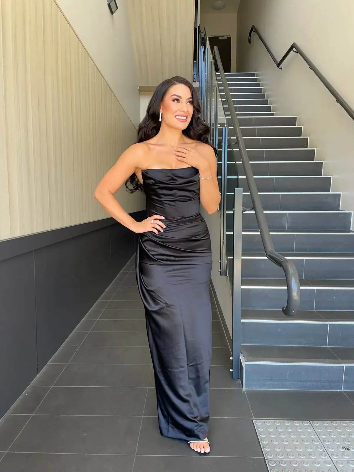 House of CB Adrienne Satin Strapless Corset Maxi Dress Black Size S / Au 8 - Image 5