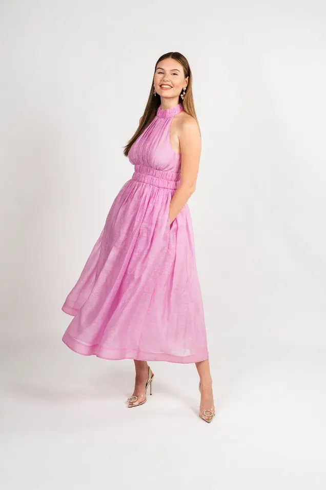 Zimmermann The Prima Halter Midi Dress in Persimmon Size 16 - Image 3