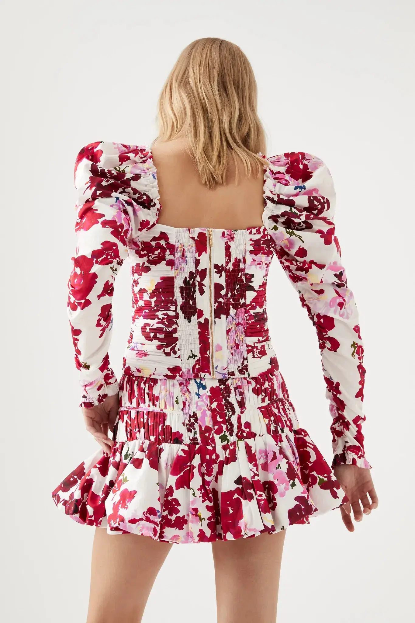 Aje Marlene Roses Ruched Top &  La Vie Bubble Mini Skirt Set  Roses of Provence Print Size 8  - Image 3