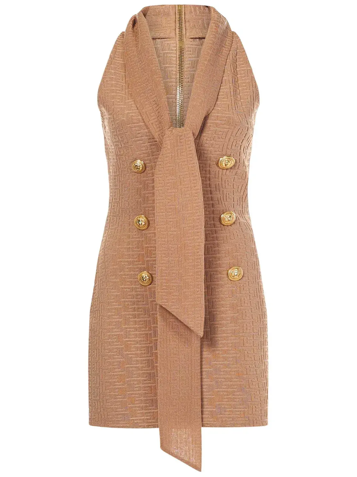 Balmain Monogram Sleeveless Dress Beige Size 6 - Image 2