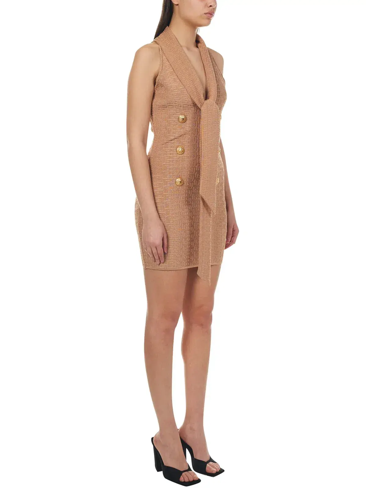 Balmain Monogram Sleeveless Dress Beige Size 6 - Image 1