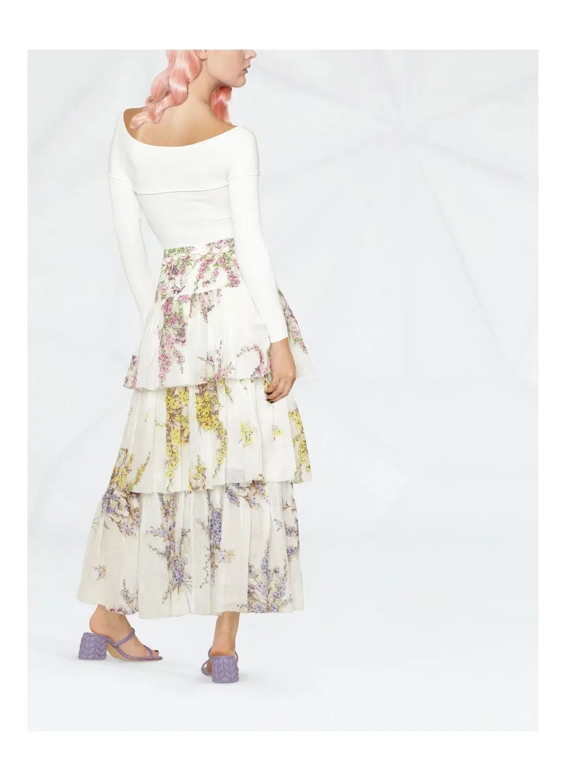 Zimmerman Jude Tiered Midi Skirt White Floral Size 2/ AU 12 - Image 4