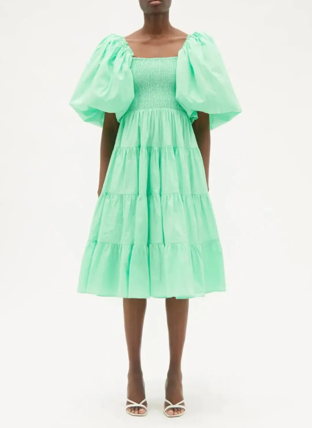 Aje Cherished Puff Sleeve Midi Dress Mint Green Size 8 for rent on The Volte - main image