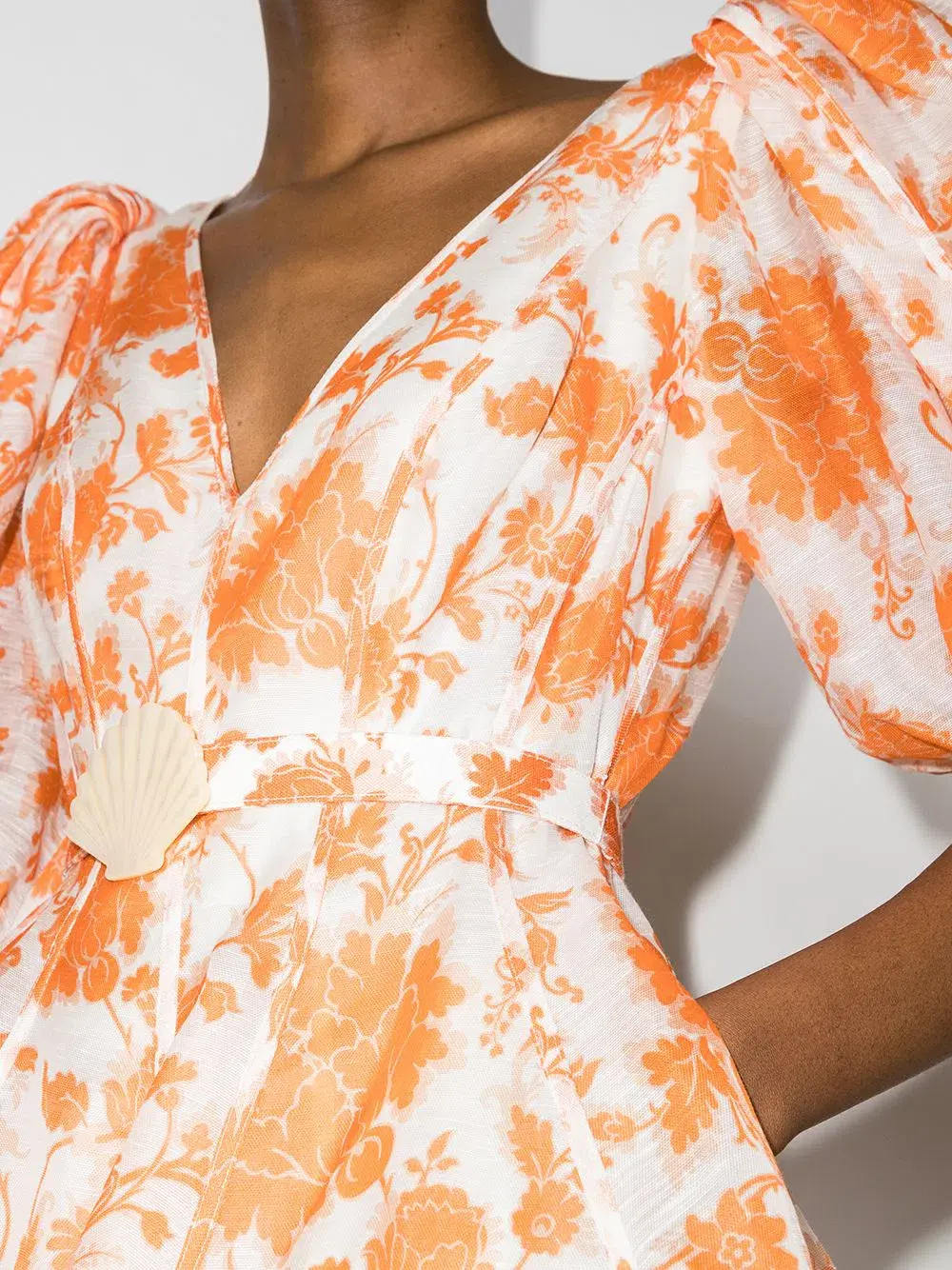 Zimmermann Postcard Puff Sleeve Mini Dress Orange Floral Size 0/AU 8 - Image 4