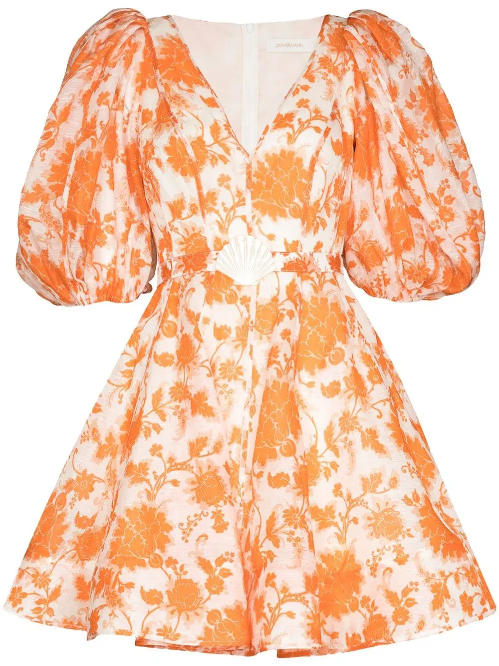 Zimmermann Postcard Puff Sleeve Mini Dress Orange Floral Size 0/AU 8 for rent on The Volte - main image