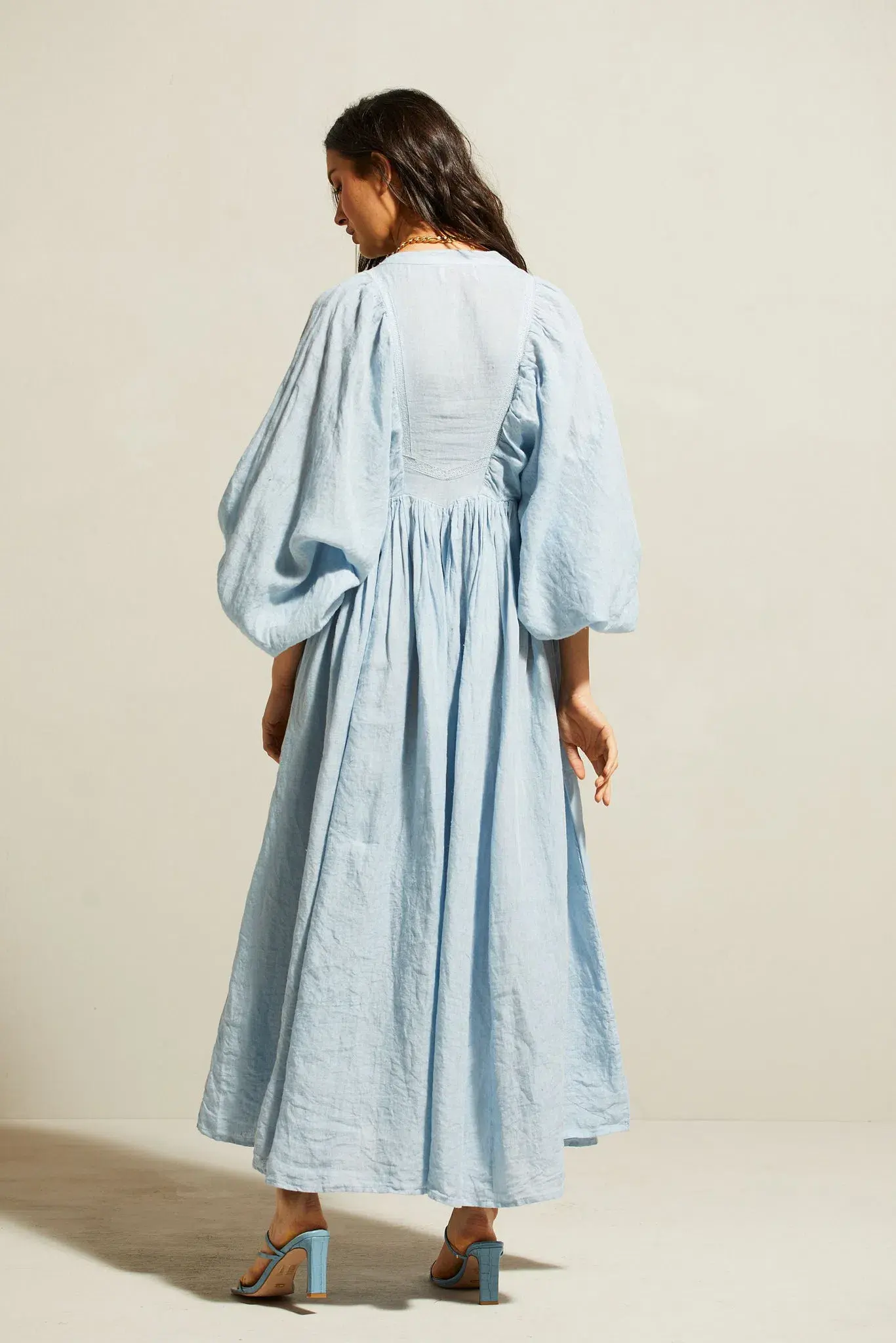 Kinga Csilla Mascali Linen Dress Blue Size 8 - Image 3