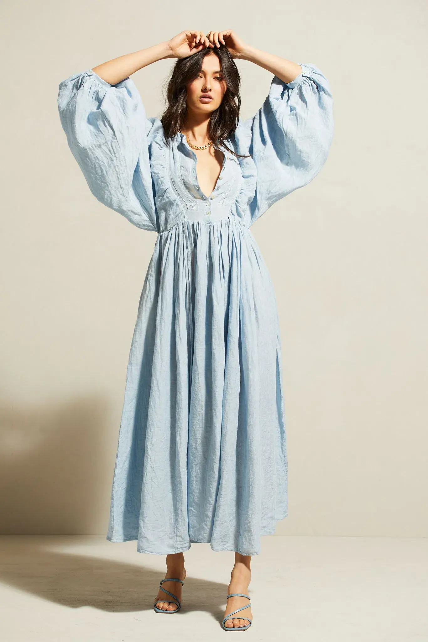 Kinga Csilla Mascali Linen Dress Blue Size 8 - Image 2