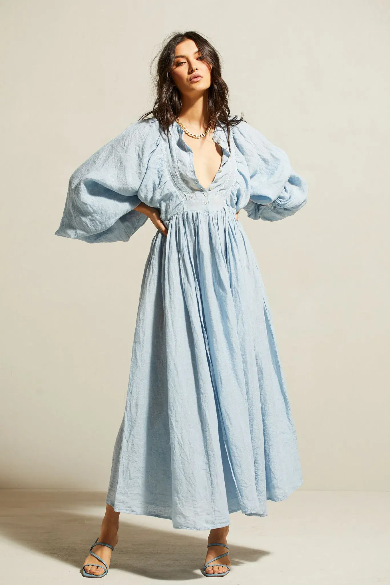 Kinga Csilla Mascali Linen Dress Blue Size 8 - Image 1