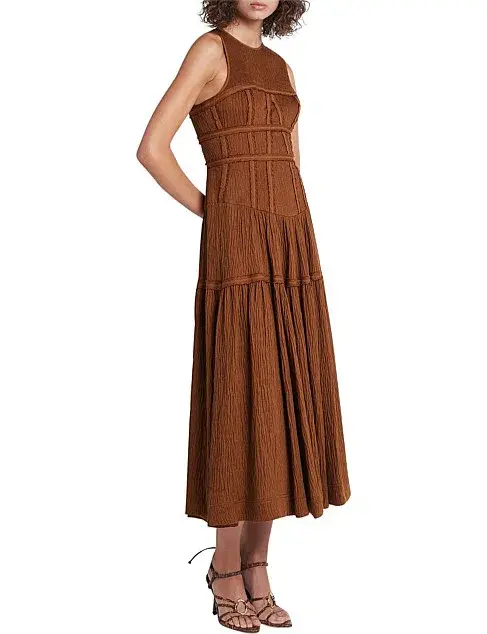 Aje Tidal Corset Midi Dress Coffee Size 8 / S for rent on The Volte - main image