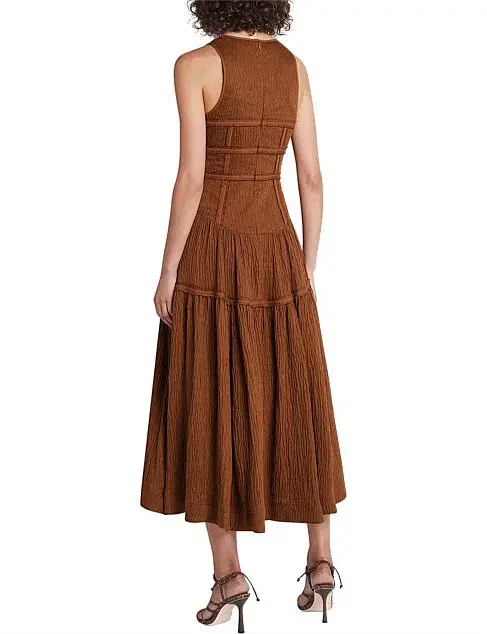 Aje Tidal Corset Midi Dress Coffee Size 8 / S - Image 3