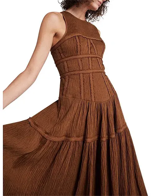 Aje Tidal Corset Midi Dress Coffee Size 8 / S for rent on The Volte - main image