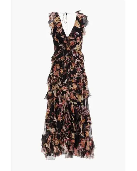 Zimmermann Wavelength Ruffled Silk Georgette Midi Dress Floral Print Size 0 / Au 8 - Image 3