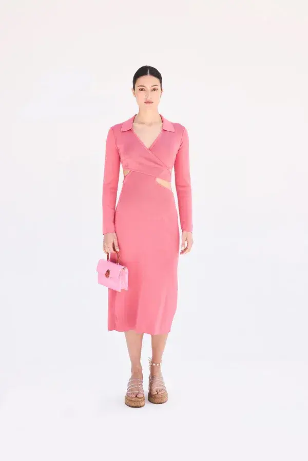 Cult Gaia Cristina Ribbed Knit Midi Dress Pink Size S / Au 8 - Image 1