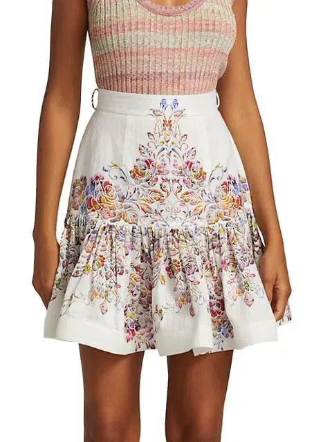 Zimmermann Prima Flip Linen Mini Skirt Floral Size 0P / Au 6P - Image 2