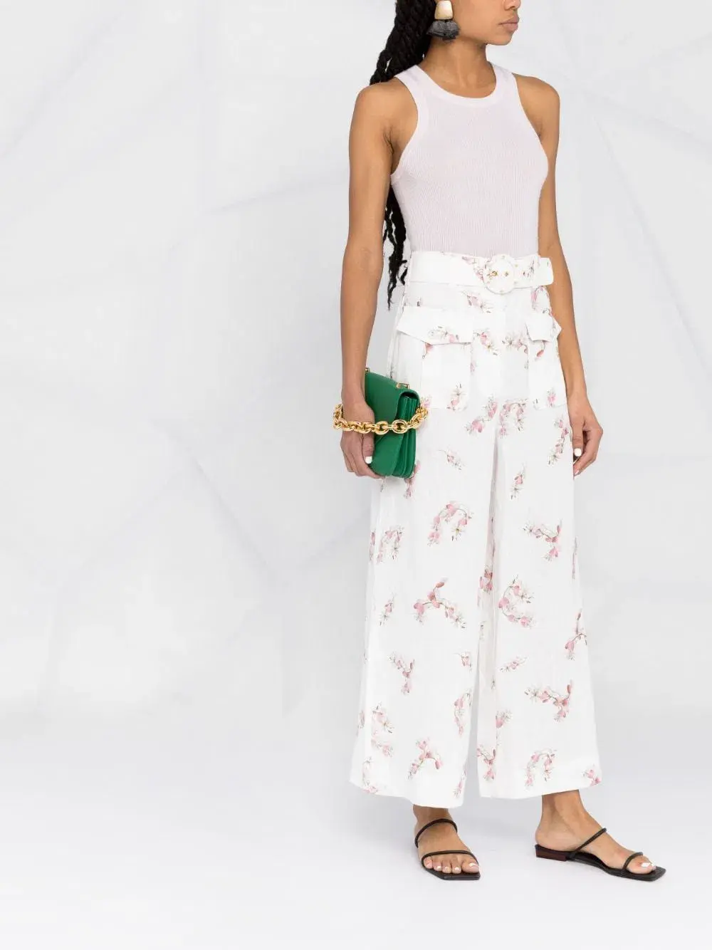 Zimmermann Dancer Wide Leg Belted Trousers White Floral Size 0 / Au 8 - Image 1