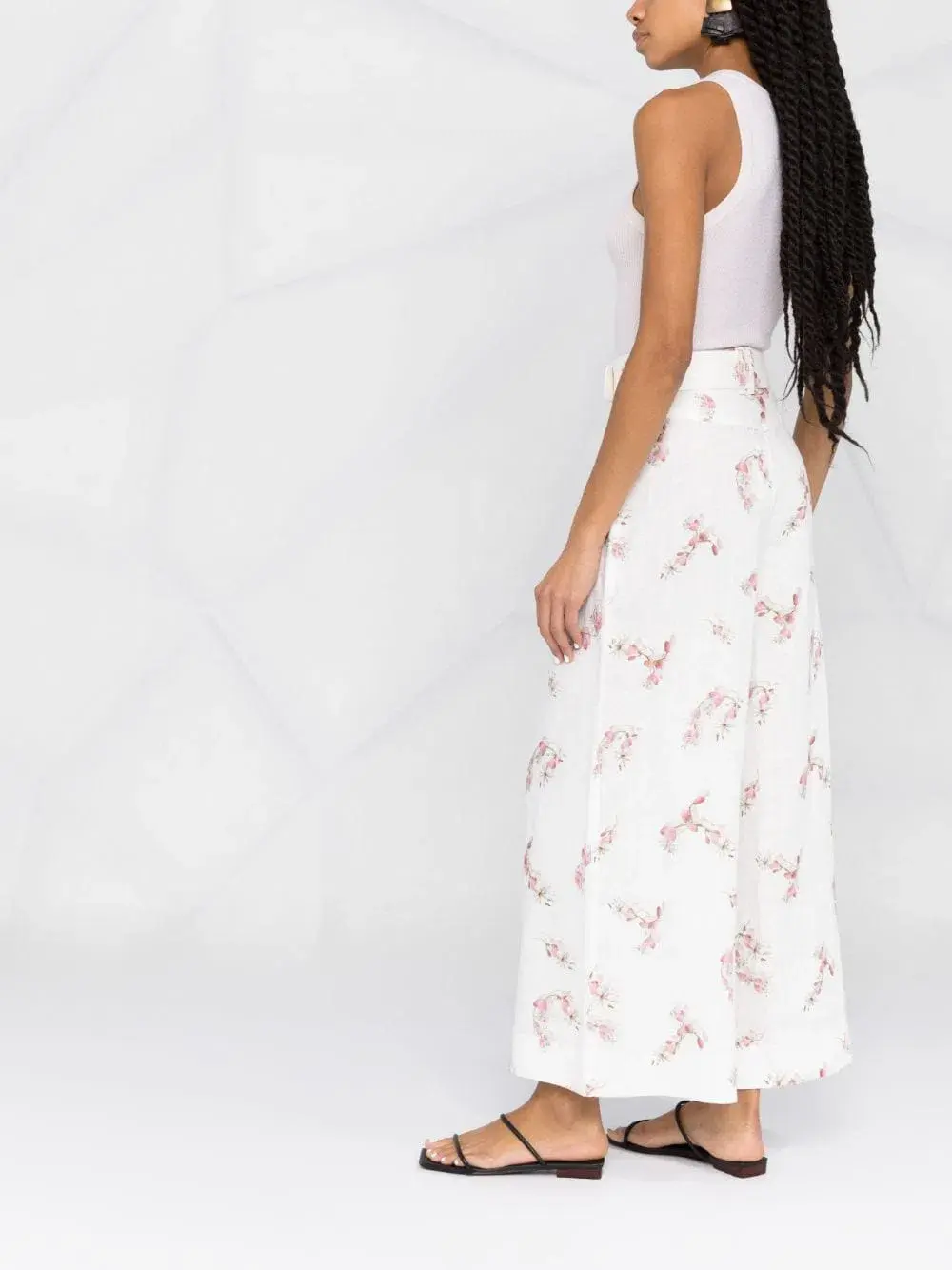 Zimmermann Dancer Wide Leg Belted Trousers White Floral Size 0 / Au 8 - Image 3