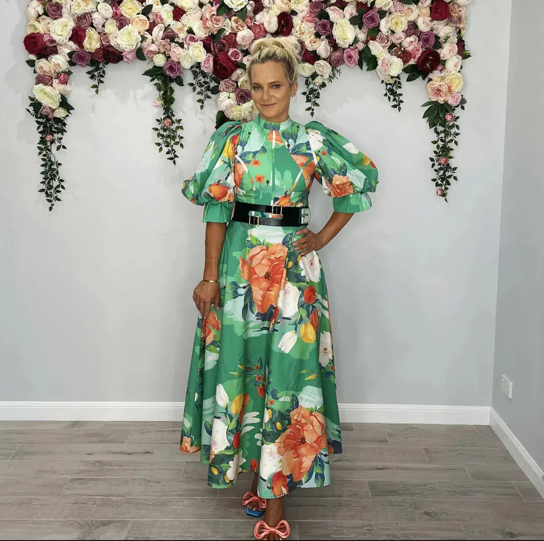 Leo Lin Florescence Midi Dress Green Floral Size AU 12 - Image 1