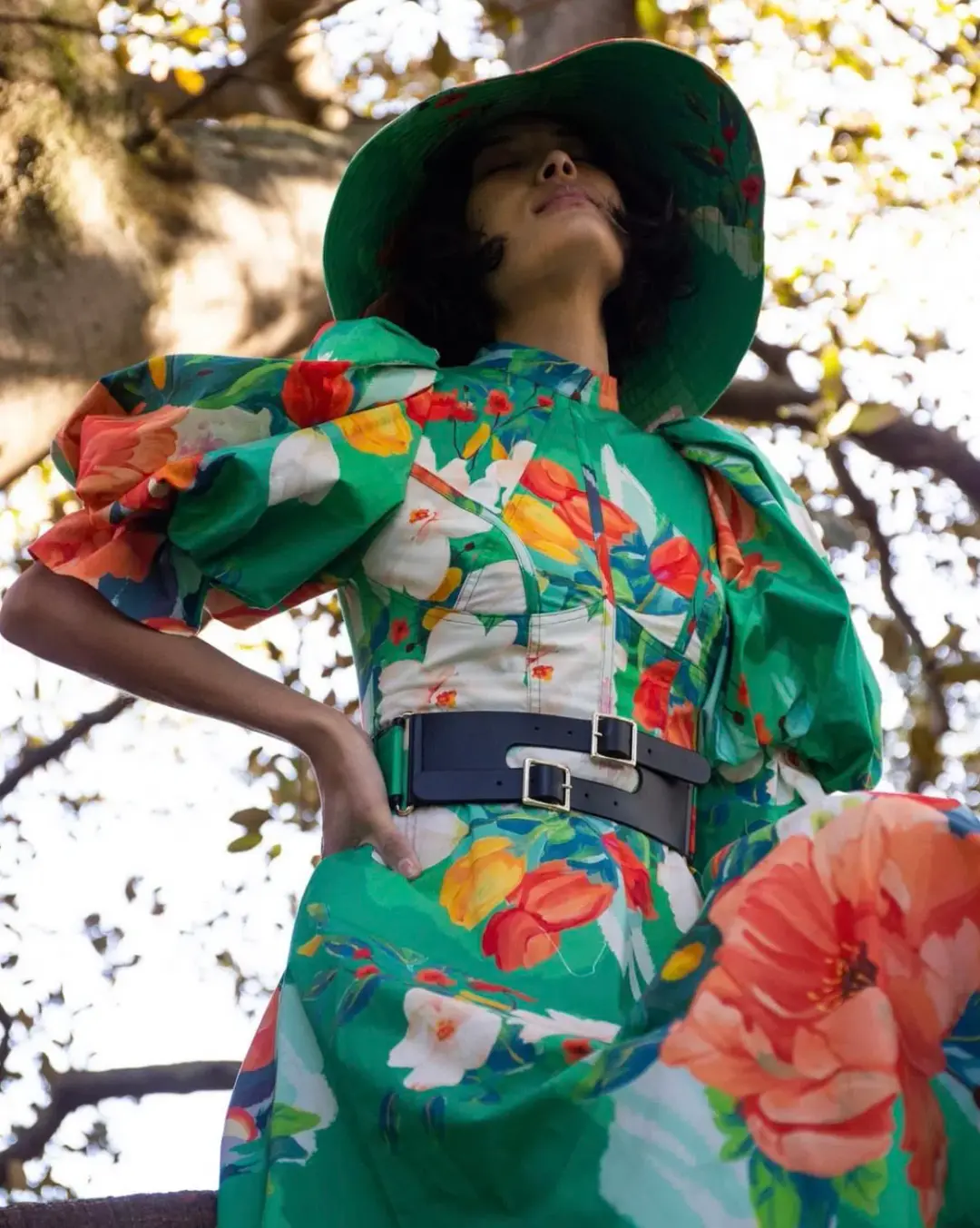 Leo Lin Florescence Midi Dress Green Floral Size 14  for rent on The Volte - main image