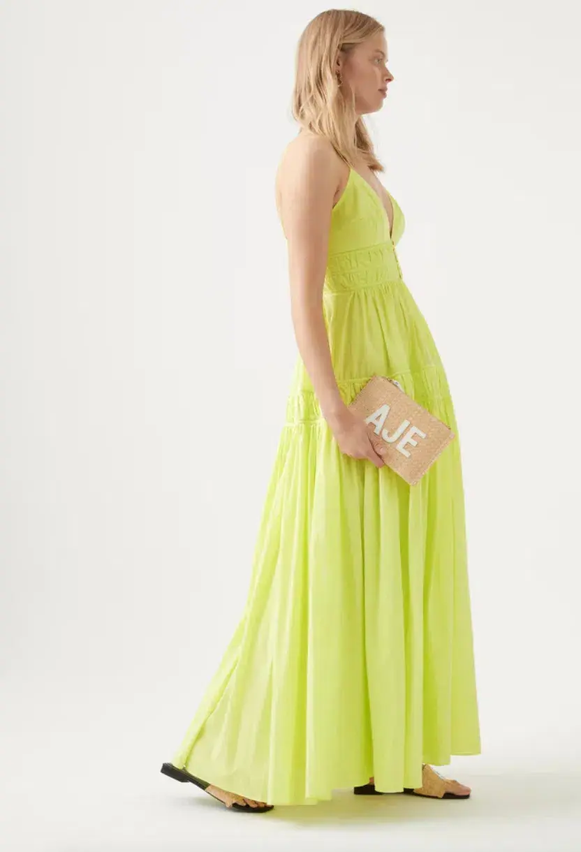Aje Grace Tiered Maxi Dress Light Lemon Size 6 - Image 3