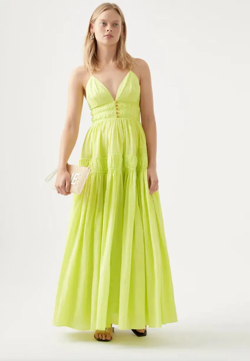 Aje Grace Tiered Maxi Dress Light Lemon Size 6 - Image 1