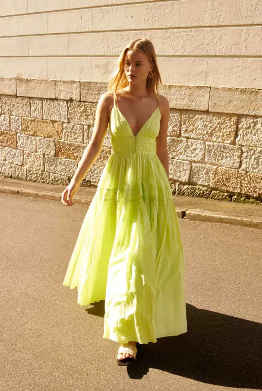 Aje Grace Tiered Maxi Dress Light Lemon Size 6 - Image 2