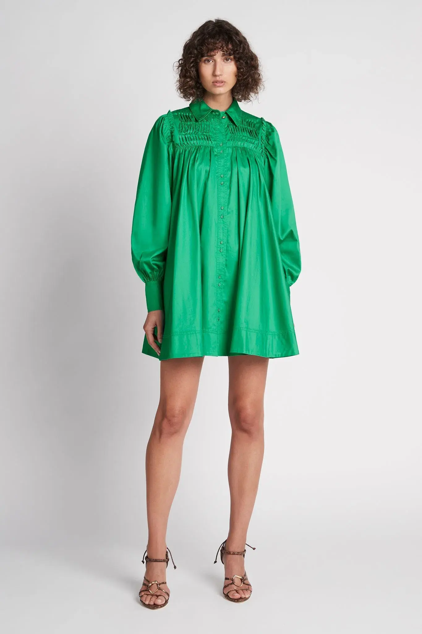 Aje Tidal Tucked Smock Mini Dress Green Size 6 - Image 1