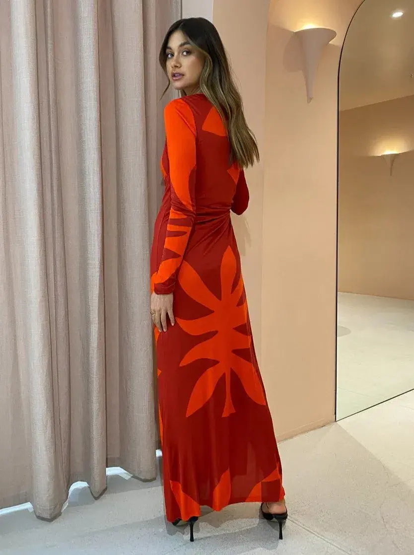 Manning Cartell Flame Tree Long Sleeve Dress Red Size 10 - Image 3
