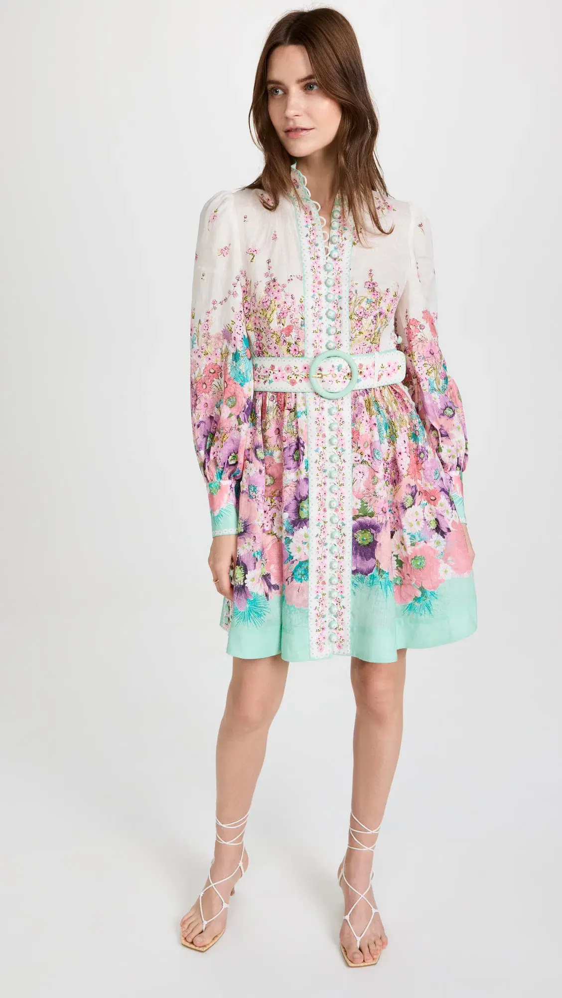 Zimmermann Jude Buttoned Mini Dress Aqua Gradient Floral Size 0P / Au 6 - Image 1
