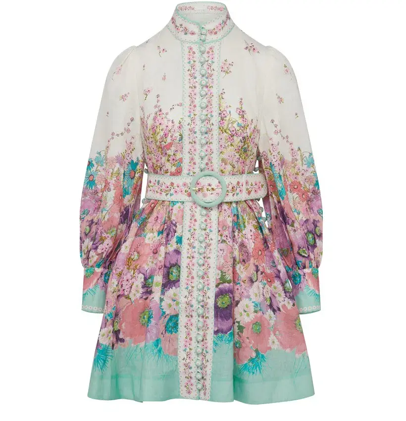 Zimmermann Jude Buttoned Mini Dress Aqua Gradient Floral Size 0P / Au 6 - Image 7