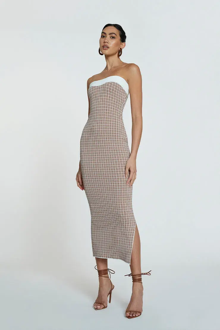 By Johnny Isabella Check Knit Strapless Dress Print Size M / 10 for rent on The Volte - main image