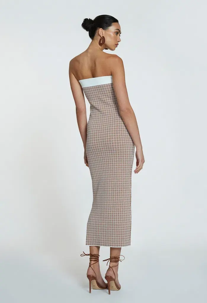 By Johnny Isabella Check Knit Strapless Dress Print Size M / 10 for rent on The Volte - main image