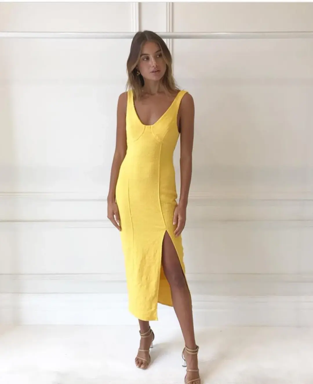 Bec & Bridge Cle'mence Midi Dress Yellow Size 8 for rent on The Volte - main image