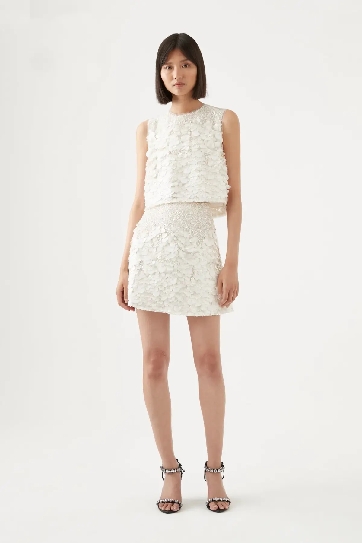 Aje Cherie Sequin Mini Skirt Ivory Size 8 / S - Image 1
