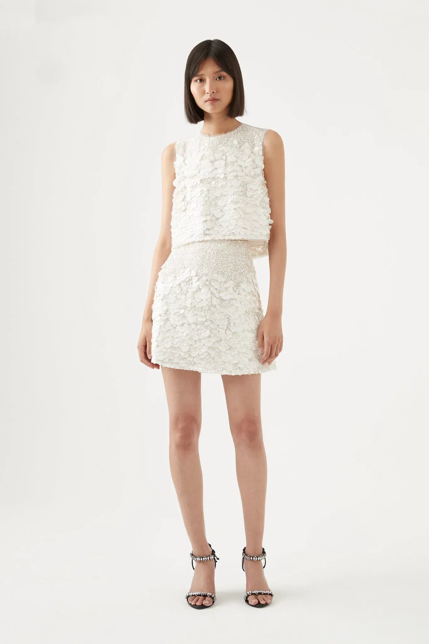 Aje Cherie Sequin Mini Skirt Ivory Size 8 / S - Image 1